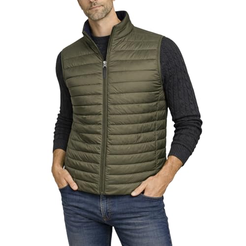 Xact Men's Funnel Neck Quilted Puffer Gilet/Bodywarmer, Mid-Weight Vest with Concealed Zipped Front Pockets (Khaki) XL