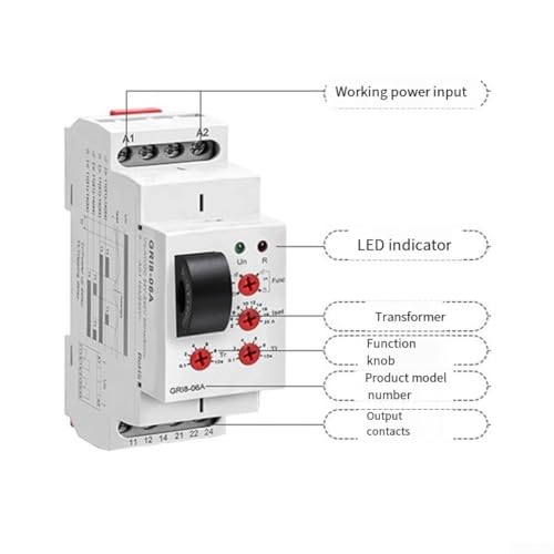 Sensor de sobre/debajo de corriente alterna GRI8-06A con rango ajustable 2A-20A en riel DIN 7