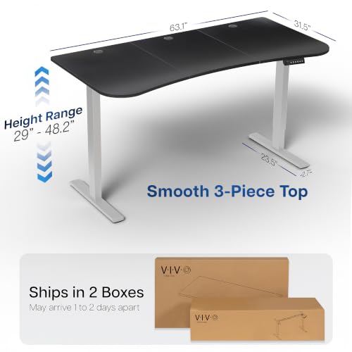 Image of VIVO Black Carbon Fiber 63 x 32 in Standing Desk, DESK-KIT-1G1R | Electric, Holds 220 lbs, Sit Stand Up, Height Adjustable, Home Office, Memory Presets, 1B Series, Gray Frame