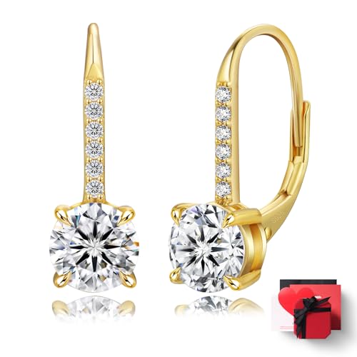KRKC Moissanite Earrings, 1.0ct-2.0ct D Color Lab Created Diamond Earring, 14k White Gold Plated Sterling Silver Dangle Earrings S925 Leverback Drop Earring for Women Hypoallergenic Jewelry 
