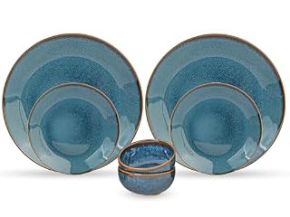 Bodhi House Reactive Glaze Ceramic Dinner Set, 6 Pieces, Greenish-Blue