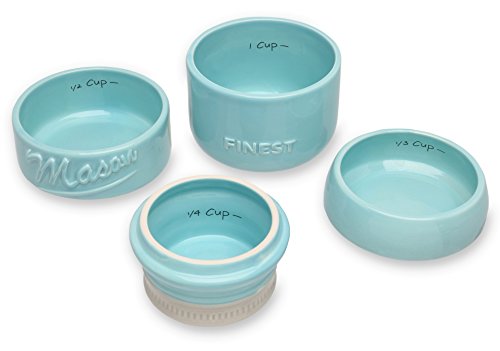 Sparrow Decor Mason Jar Measuring Cups Set - Set Of 4 Ceramic Measuring Cups (1/4, 1/3, 1/2, 1 Cup) In Rustic, Antique, Farmhouse Design Perfect For Your Kitchen (Blue) #TOP1