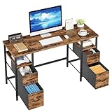 YAOHUOO Office Desk with 4 Fabric Drawers, 55"/140 Desk with File Drawers, Computer Desk with Light-Duty Storage, Industrial Work Desk for Home Office, Rustic Brown