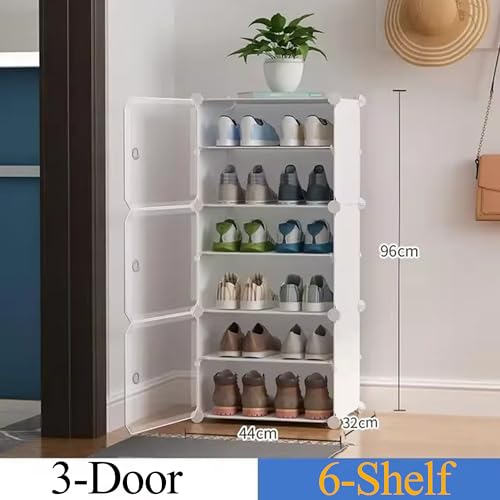 Image of Zemic π ππ‘ππ₯π Shoe Rack Plastic & ππ₯ππ¬ππ’π ππ‘π¨π ππππ€ ππ¨π« ππ¨π¦π Storage Plastic Organizer with Door for Entryway, Chappal Slipper Sandals StandγWhite, 6-Shelf-3-Doorγ