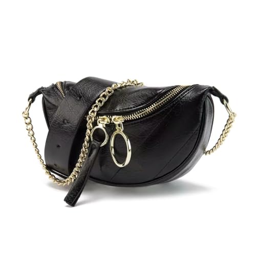 Bolsa Feminina Pochete Transversal, Couro PU Preto, Acabamento Ferragens Dourado