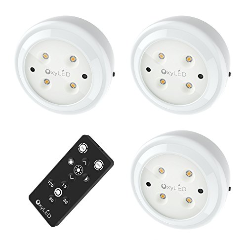 Wireless LED Puck Lights, OxyLED Closet Light, Cordless Battery-Powered LED Night Light with Remote Control, Stick-Anywhere Stair Lights Safe Lights for Hallway, Bathroom, Bedroom (3 Pack Round)