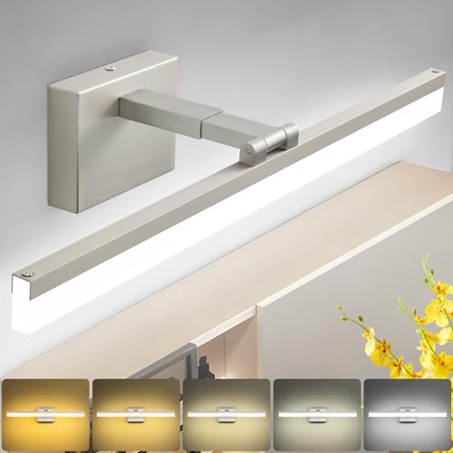 Image of SOLFART LED Vanity Lights Fixtures - 24 inch Brushed Nickel Retractable Modern Bathroom Light Fixture Over Mirror 5CCT