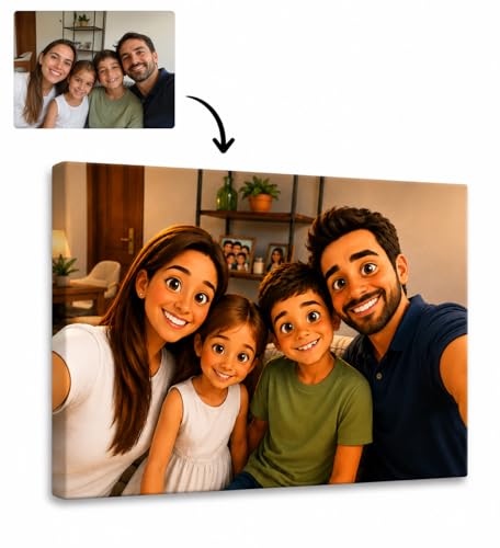 Genérico Lienzo Personalizado con Foto Transformada en Caricatura de dibujo animado | Cuadro Personalizado con Retrato Animado a partir de tu Foto | Impresión en Lienzo 25 x 20   Regalo anime