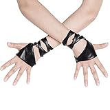Jmkcoz Women Punk Half Palm Fingerless Gloves - PU Leather Night Bar Band Punk Performance Costume Dance Gloves