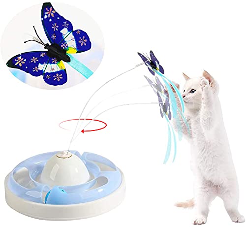 We-Ha Interactive Cat Toys Automatic Electric Rotating Butterfly Ball Exercise Kitten Toy Funny Cat Teaser Toys for Indoor Cats 3 Flashing Butterfly 360 Rotate Clockwise or Counterclockwise