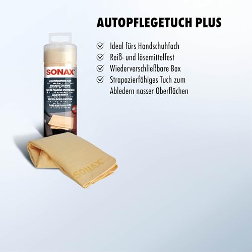 SONAX AutopflegeTuch Plus (1 Stück) großformatig und besonders saugfähig mit weiderverschließbarer Box | Art-Nr. 04177000