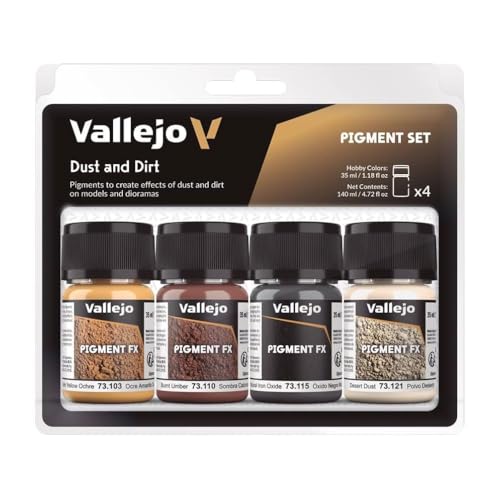 Vallejo - Pigment FX Dust & Dirt Effect | Wide Range of Effects Caused by the Climate and Geographic Conditions | Contains 4 Bottles x 35 ml (1.18 fl.oz.)