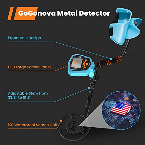 Metal Detector for Adults, GoGonova 39.3\" to 51.3\" Long Adjustable Stem LCD Display Gold Sliver Detector, 10\" Search Coil Professional Accuracy Metal Detector with 5 Modes, IP68 Waterproof