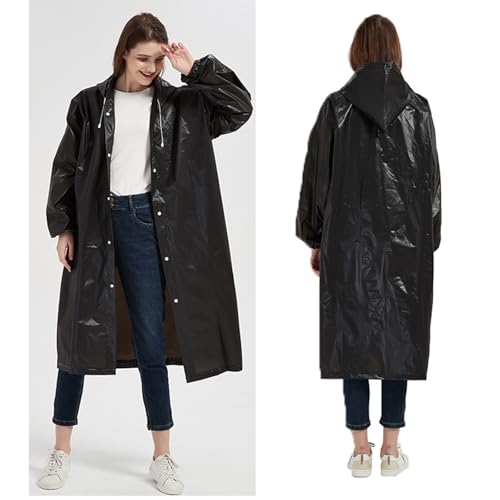 Image of Rain Ponchos for Adults Reusable2 Pcs Rain Coats,Extra Long EVA Rain Jackets with Hood and Drawstring for Women and Men