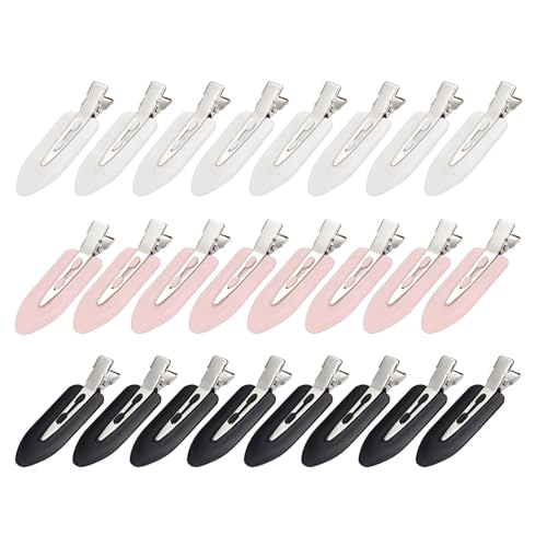 Wobe 24 Pcs Creaseless Hair Clips, No Bend No Crease Flat Hair Clips for Women – Hairdressing Pins for Bangs, Finger Waves, Makeup & Salon Hairstyling (Black/Pink/White)