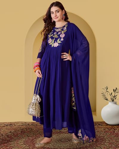 Image of Amazon Brand - Tavasya Women Zomato Thread Cording Embroide Kurta with Pant and Dupatta|Salwar Suit|Kurta Set|3 Piece Set