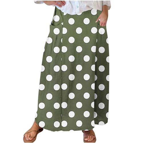 Womens Polka Dot Maxi Skirts Casual Loose A Line Elastic Waisted Skirt Elegant Vintage Outfits for Business Casual