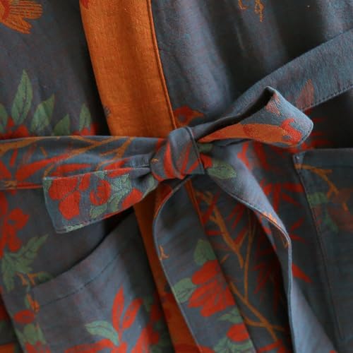 Manga tres cuartos en esta bata de algodón mujer tipo kimono largo 5