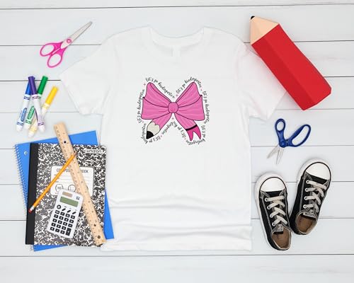 Let's Go Kindergarten #1 Kids Shirts, X-Small-Medium, Girls, Pink Pencil Bow, Great for The First Day of School Or Everyday3
