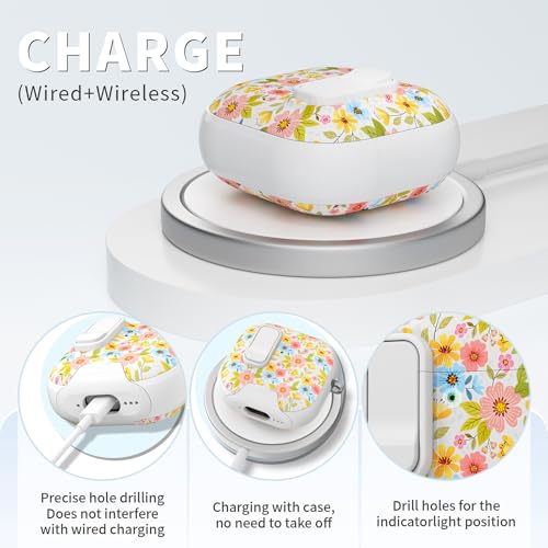 Image of for AirPods 4 Case with Safty Lock & Phone Stand,Cute Floral Pattern Style | PC & TPU Dual Layer Protective Cover with Keychain & Cleaner Pen for Apple AirPod 4th Generation 2024 Women (Dahlia)