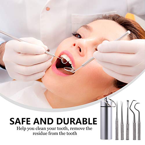 EXCEART-6pcs-Mini-Metal-Toothpick-Holder-Tool-Kit-Reusable-Floss-Tooth-Picks-Set-Portable-Travel-Toothpick-Scraper-Stainless-Steel-Dental-Picks-for-Outdoor-Picnic-Camping