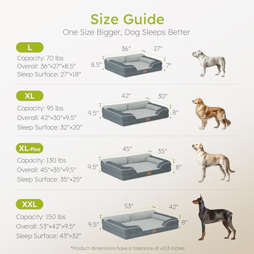 Image of CWAWZ Extra Large Dog Bed, Orthopedic Dog Bed with Cooling Gel Memory Foam, Waterproof XL Dog Bed with Removable Washable Cover, 42 inch Dog Sofa Couch Dutch Velvet with Bone Toy, Dark Gray