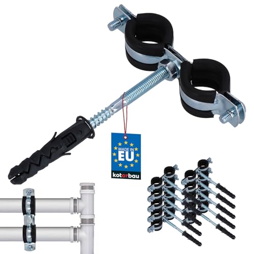 KOTARBAU® 10er Set Rohrschellen – 1/2 – Doppelt - Rohrbefestigung – Rohrleitungsbefestigung - Gelenkrohrschellen - Dichtung - mit Dübeln