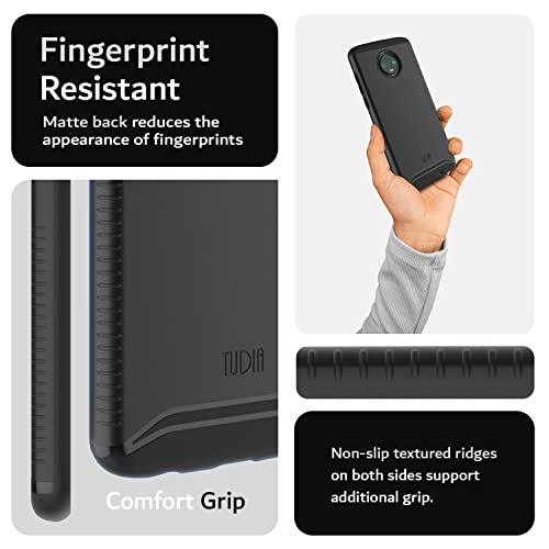Tudia Dualshield Designed For Moto Z4 Phone Case, [Merge] Shockproof Military Grade Heavy Duty Dual Layer Protective Case For Moto Z4 / Moto Z4 Play - Matte Black #TOP4