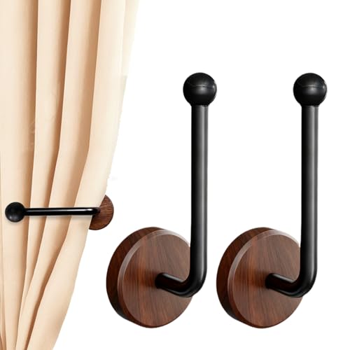 YUFFQOPC 2Pcs Adhesive Curtain Holdbacks, Walnut L Shaped Self Adhesive Curtain Tie Backs No Drill Tie Backs for Curtains Fixing or Hanging Items