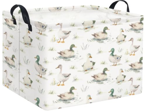 Image of Rectangular Baby Kids Storage Basket for Home Kitchen Girls Cute Toy Storage Bin Organizer Shelf Book Room Decor(Duck)