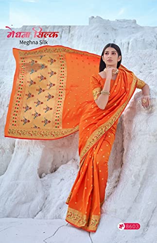 Sari indien soie Banarasi multicolore drapé parfait sans pli rigide - 3