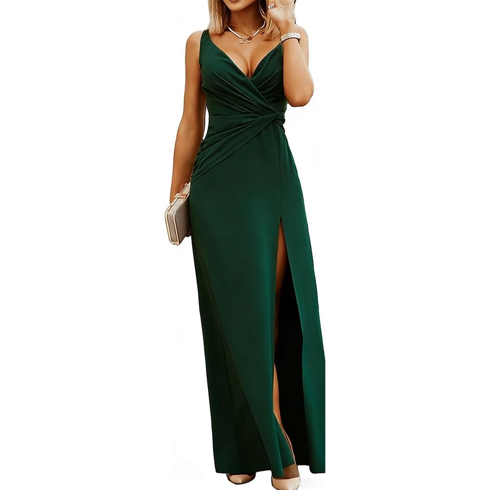 Vestido Mujer Elegante Cuello En V Camisola Vestidos de Fiesta Elegantes Confort Vestido con Abertura Sexy Largo con Espalda Baja
