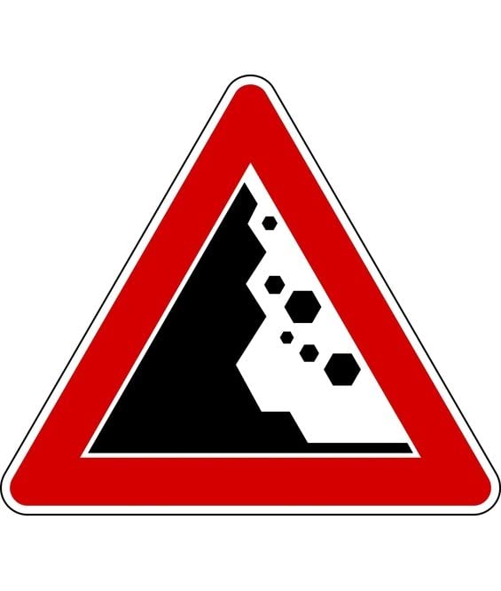 CARTELLO IN LAMIERA SCATOLATA TRIANGOLO lato 90cm - caduta massi - SEGNALE CATARIFRAGENTE CLASSE 1 O 2 (a nido d'ape) (CARTELLO CLASSE 2)