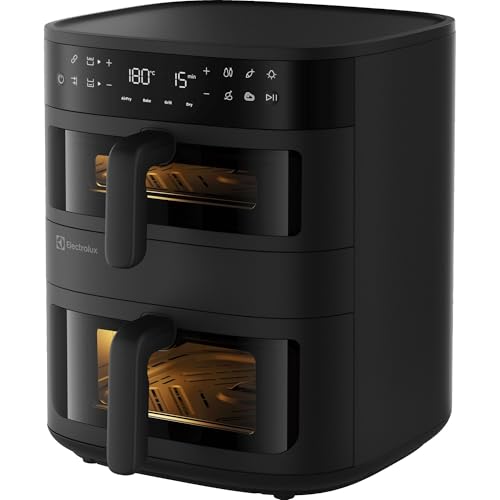 Electrolux Air Fryer 800 EAFD11B, 11L, Double Tiroir Dual Zone, Sync Finish & Link Cook, Design Vertical Gain de Place avec Fenêtres, 8 Programmes,...