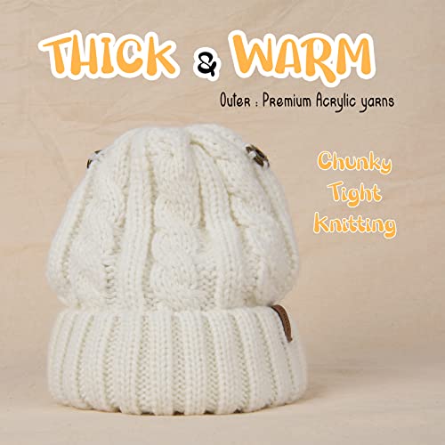 Furtalk Kids Girls Boys Winter Knit Beanie Hats Faux Fur Pom Pom Hat Bobble Ski Cap Toddler Baby Hats Cream White #TOP1