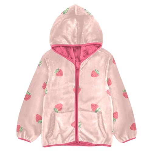 OTVEE Beautiful Pink Strawberry Fruits Kids Hoodie Jacket Fall Spring Full Zip Warm Outwear Coat