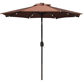 Amazon Com Sundale Outdoor 7 Ft Solar Powered 24 Led Lighted Patio Umbrella Table Market Umbrella With Crank And Push Button Tilt For Garden Deck Backyard Pool 8 Steel Ribs Polyester Canopy