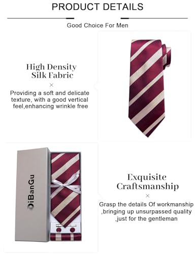Image of DiBanGu Mens Striped Tie Silk Woven Necktie and Pocket Square Cufflinks Tie Clip Set Wedding Business Formal Gift Tie for Men