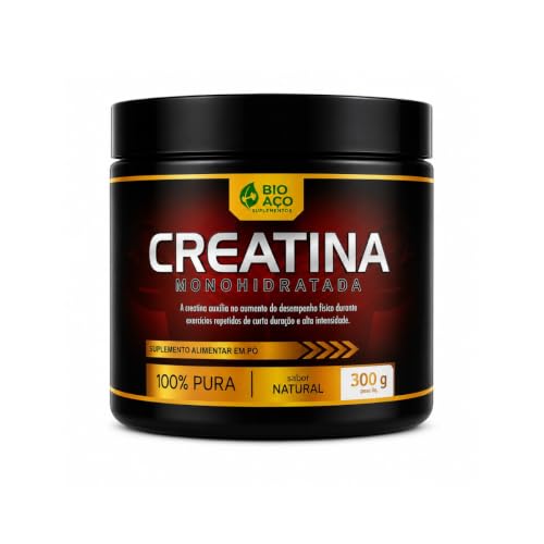 Bio Aço Creatina Monohidratada 300g | Creatina 100% Pura | 100 Porções | Sabor Natural | Auxilia no Desempenho Físico | Sem Glúten