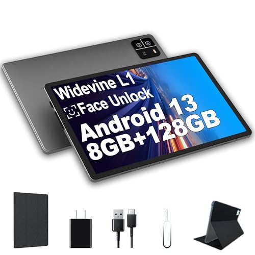 Image of Android 13 Tablet - 10.1 Inch Android Tablet with Case, 8GB RAM 128GB ROM 1TB Expand, Quad-Core Processor, 1280 x 800 IPS HD Touch Screen, 8000mAh Battery, GPS, WiFi,Bluetooth, Dark Grey