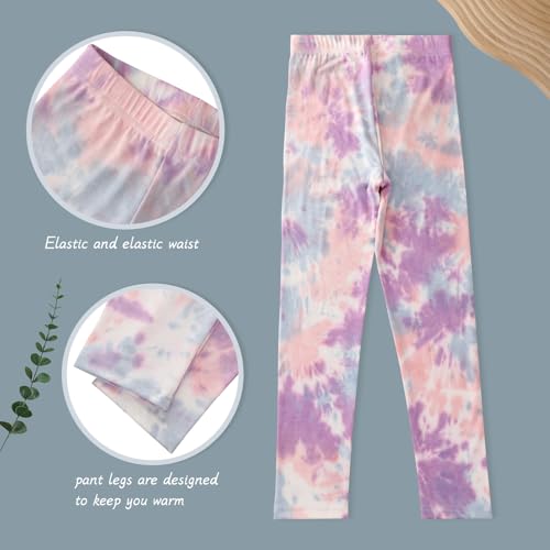 6 Pack Girls Printed Leggings Basic Full Length Stretchy Leggings for Kids Soft Pants Girls' Tie-Dye Leggings4