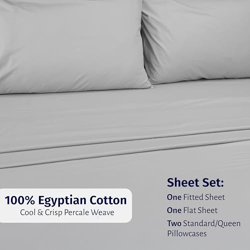 Image of California Design Den Deep Pocket Full Size Sheets Set - Certified 100% Egyptian Cotton Percale Sheets, Lightweight, Crisp, Durable Luxury Bedding Set - Light Grey