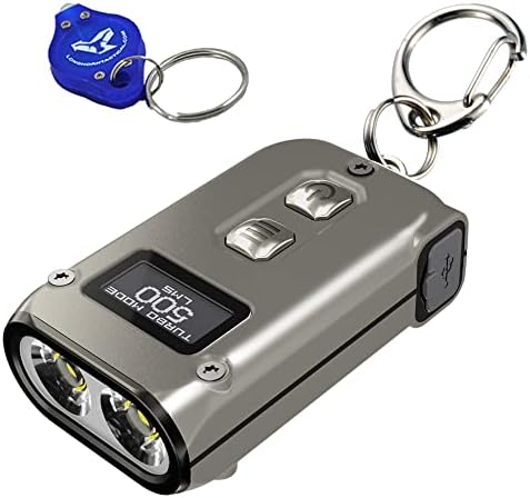 Nitecore TINI 2 Keychain Flashlight, Titanium 500 Lumen USB-C Rechargeable Fast Charging with Digital Display and LumenTac Keychain Light