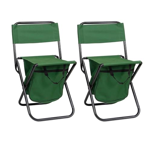 THE SECRET HOME - Conjunto de 2 Taburetes Portátiles con Respaldo para Exteriores - Taburete Plegable y Ligero para Pesca o...
