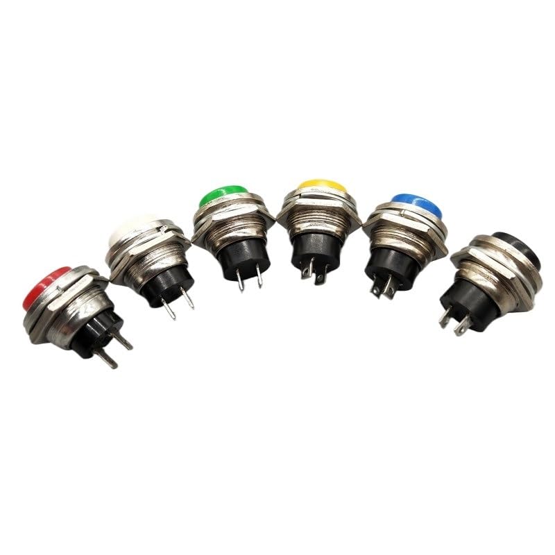 6Pcs 16mm DS-212 Momentary WHITE Push Button Switch 2Pin 6A/125V