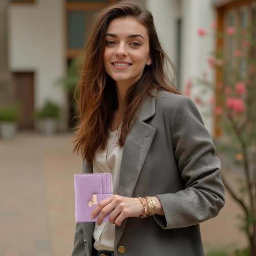 Image of Pomelo Best Wallet Women Bifold Leather Wallets for Women Credit Card Holder with ID Window Zipper Coin Pocket Light Purple