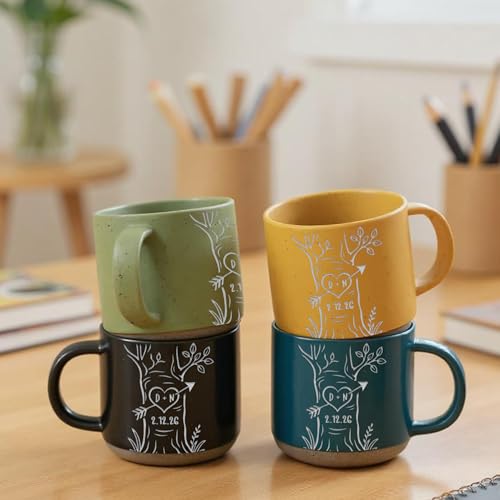 Personalized Couple Mug, Custom Engraved Ceramic Coffee Mug with Initials Heart Tree Design, Wedding Gift for Bride and Groom, Engagement Gift for Couples, Anniversary Mug, 12 Oz - Image 5