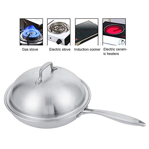 304 Stainless Steel Frying Pan with Lid, Nonstick Wok Saute Pan Thickened Fry Pan Smokeless Non‑Stick Cooking Pot with Cover Kitchen Accessories - Thumbnail 7