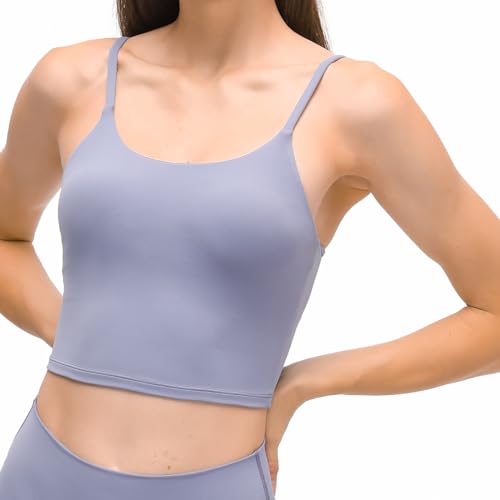 Image of Women's Strappy Stretch Sports Bra Longline Yoga Tank Top Fitness Bra Workout Camisole Crop Tops for Teen Girl