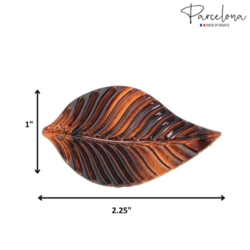 Parcelona French Autumn Leaf Tortoise Shell Brown Small 2 1/4” Celluloid Acetate No Slip Grip Tige Boule Clasp Set Of 2 Side Slide In Snap Hair Clip Barrettes For Girls And Women, Made In France #TOP3